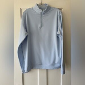Peter Millar Perth Sugar Stripe  1/4 Zip Pullover Cottage Blue/White size L Mens